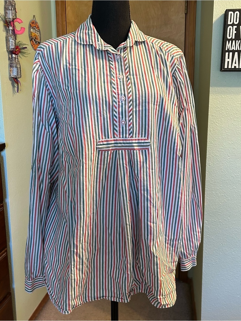 Wallmann vintage red green white striped long sleeve top XL eclectic Grandpacore
